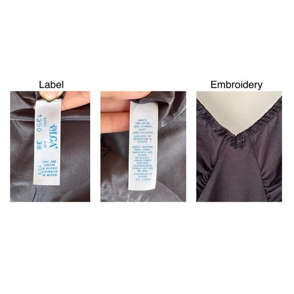 70s vintage black Olga stretch nylon witchy classic minimalist midi slip dress - Picture 9 of 9